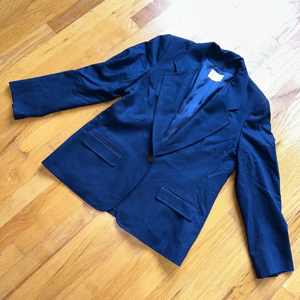 Pendleton Blazer Womens 14 Navy Virgin Wool Made in USA One Button Lined Flap - Picture 1 of 11